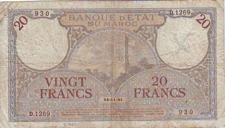 Maroc 20 Francs Minaret - 1941