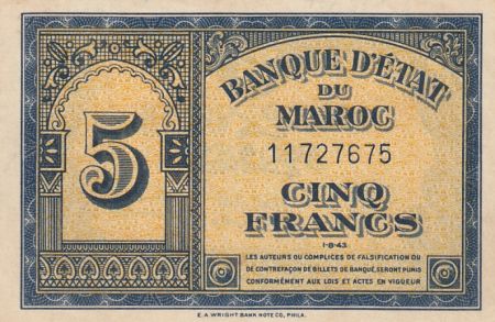 Maroc 5 Francs - 01-08-1943 - SUP- P.24