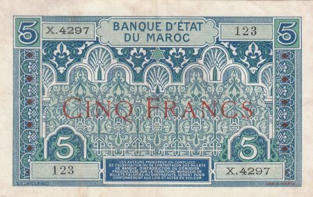 Maroc 5 Francs Ornements - 1924 - Série C.4297 - TTB + - P.9