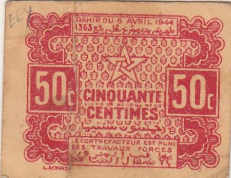 Maroc 50 Centimes, Empire Cherifien 06.04.1944