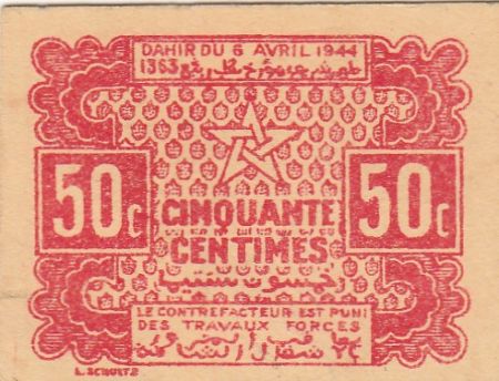 Maroc 50 Centimes 1944 Forteresse - 1944 - 2ème exemplaire