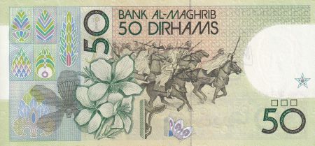 Maroc 50 Dirhams - Hassan II - charge militaire à cheval - 1987 - NEUF - P.64d