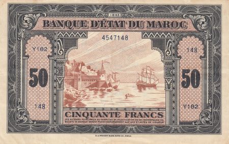 Maroc 50 Francs - 01-08-1943 - TTB - Série Y182 - P.26a
