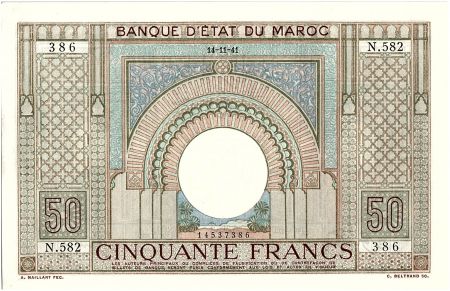 Maroc 50 Francs 14-11-1941  - SUP + - Série N.582- P.21