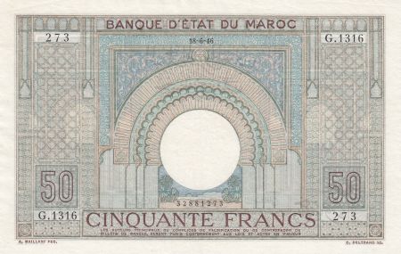 Maroc 50 Francs 18-06-1946 -  Grand Format - SUP  - Série G.1316 - P.21