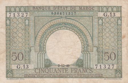 Maroc 50 Francs Porte, décor oriental - 02-12-1949 - TTB - Série G.13 - P.44
