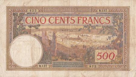 Maroc 500 Francs Vue sur la cité de Fez - 03-05-1946 - TB + - Série R.137 - P.15b