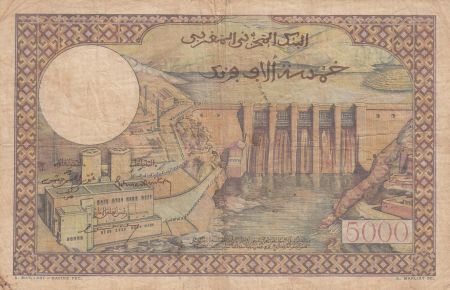 Maroc 5000 Francs Mosquée, barrage  - 02-04-1953 - Série E.77 - TB - P.49