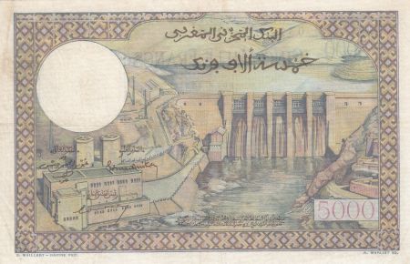 Maroc 5000 Francs Mosquée, barrage  - 02-04-1953 - Série V.83 - TTB - P.49