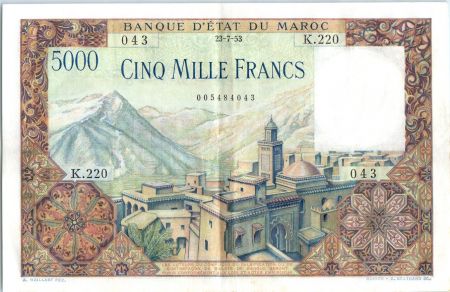 Maroc 5000 Francs Mosquée, barrage  - 1953