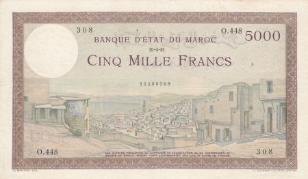 Maroc 5000 Francs Vue de la ville de Tanger - 19-04-1951- TTB - Série O.448 - P.23c