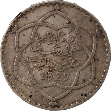 Maroc MAROC, ABDDELHAFID - 5 DIRHAMS ARGENT - 1329 (1911) Paris
