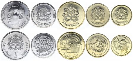 Maroc Série 5 monnaies 2002 - 5 cent à 1 Dirham