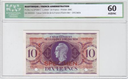Martinique 10 Francs Marianne - 02/02/1944
