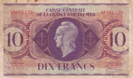 Martinique 10 Francs Marianne L.1944 - Croix de Lorraine - Série GA