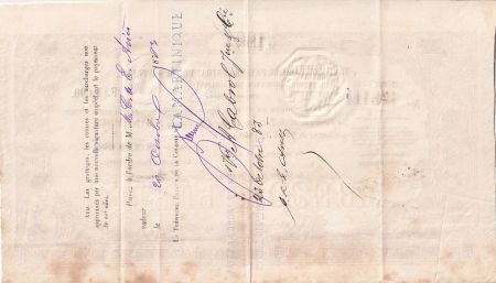 Martinique 1000 Francs - Traite du Trésor Public - Sign. Chazal - 18-10-1882 - Kol.N°45