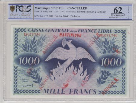 Martinique 1000 Francs Phenix - Annulé 1941 - TA077.740 - PCGS 62