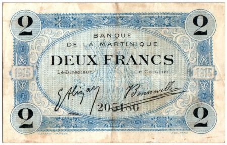 Martinique 2 Francs Bleu - 1915