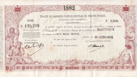 Martinique 2000 Francs - Traite du Trésor Public - Sign. Chazal - 18-10-1882 - Kol.N°47var