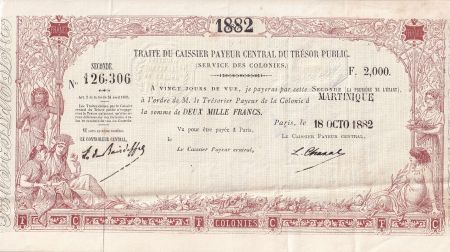 Martinique 2000 Francs - Traite du Trésor Public - Sign. Chazal - 18-10-1882 - Kol.N°47var