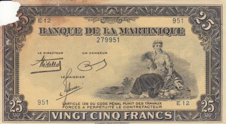 Martinique 25 Francs Agriculture - 1943 Série E.12