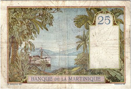 Martinique 25 Francs Buste de femme - Paysage - 1938