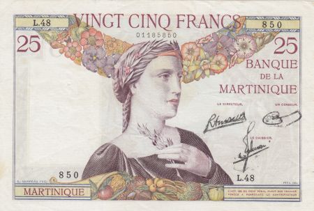 Martinique 25 Francs Buste de femme - Paysage - 1945 Série L.48