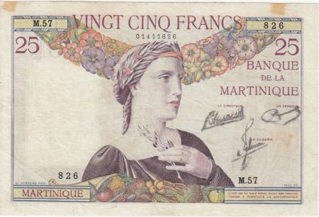 Martinique 25 Francs Buste de femme - Paysage - 1945 Série M.57