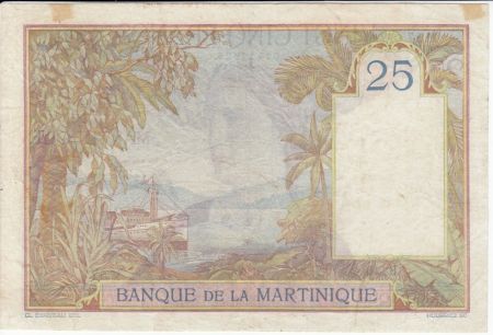 Martinique 25 Francs Buste de femme - Paysage - 1945 Série M.57