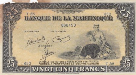 Martinique 25 Francs ND1943 - Agriculture - Série T35