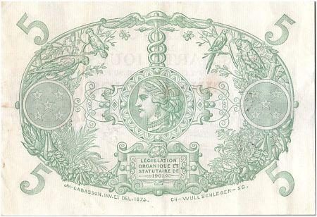 Martinique 5 Francs Cabasson, Violet - 1901 (1934) Série S.270