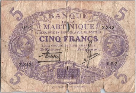 Martinique 5 Francs Cabasson, Violet - 1901 (1946) Série X.342