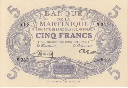 Martinique 5 Francs Cabasson, Violet - 1932 Série V.242