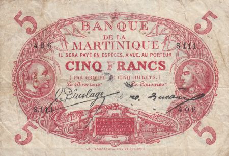 Martinique 5 Francs Cabasson ND1934 - Série S.111