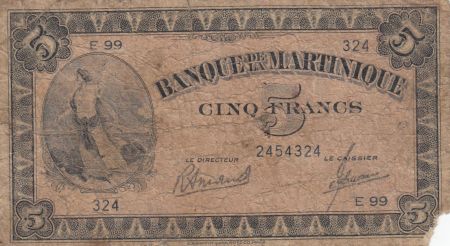 Martinique 5 Francs Marianne 1942 - Liberté - Série E99