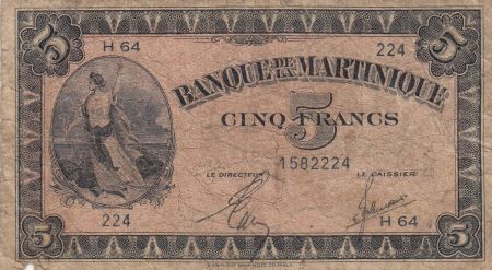 Martinique 5 Francs Marianne 1942 - Liberté - Série H64