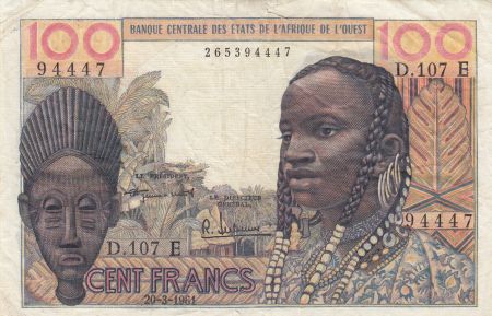 Mauritanie 100 Francs masque 1961  - Mauritanie - Série D.107
