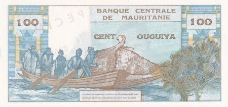 Mauritanie 100 Ouguiya - Femme, palmiers - Pêcheurs - Specimen - ND (1973) - P.1s