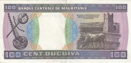 Mauritanie 100 Ouguiya 1974 - Ornements, instrument de musique, vache