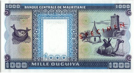 Mauritanie 1000 Ouguiya - Dromadaire hutte et poissons  - 1974 Spécimen