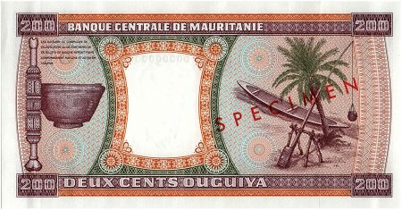 Mauritanie 200 Ouguiya - Bateau - Palmier - Artisanat - 1974 Spécimen