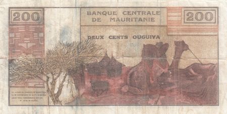 Mauritanie 200 Ouguiya 1973 - Jeune fille, scène de village, , dromadaires