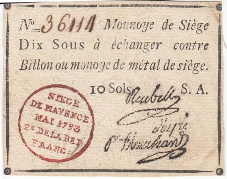 Mayence 10 Sols Noir - Tampon rouge - Série A Mai 1793