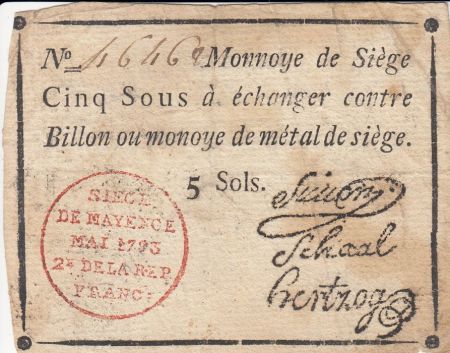 Mayence 5 Sols Noir - Tampon rouge - Mai 1793
