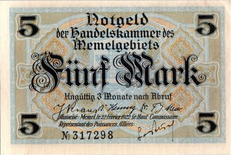 Memel 5 Mark Bourse - 1922
