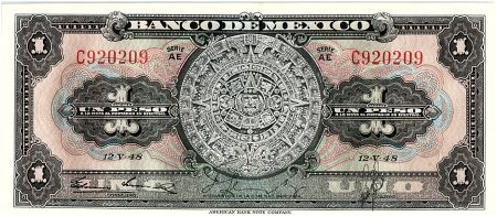 Mexique 1 Peso - Calendrier Aztèque - Momument - 1948