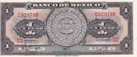Mexique 1 Peso - Calendrier Aztèque - Monument - 1970 - Série BIN - P.NEUF - P.59f