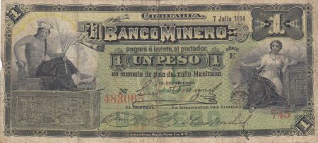 Mexique 1 Peso El Banco Minero - 07-07-1914 - Série E - TB