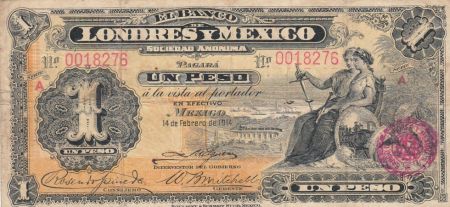 Mexique 1 Peso Justice et Paix Assises - armoiries - 1914