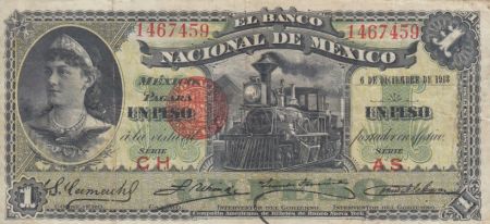 Mexique 1 Peso M. Garcia Teruel - Locomotive - 1913
